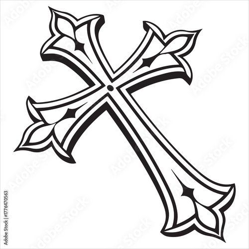 black line art  christian cross