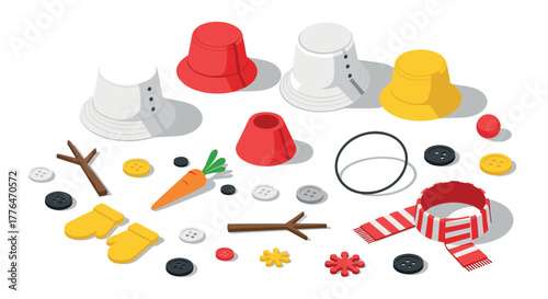 Build your own snowman kit festive winter accessories with hats, carrot nose, and more