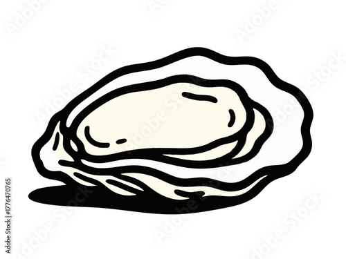 Simple line art illustration of an oyster. Vector.