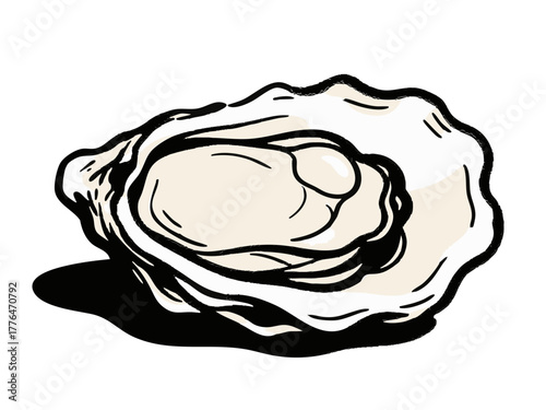 Simple line art illustration of an oyster. Vector.