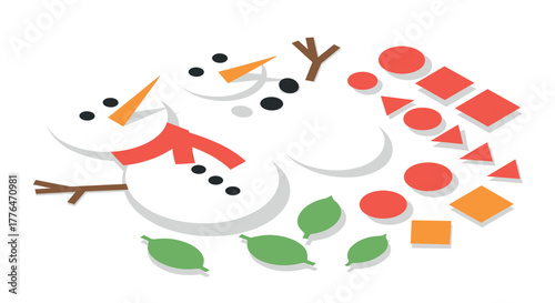 Build your own snowman with colorful geometric shapes and accessories