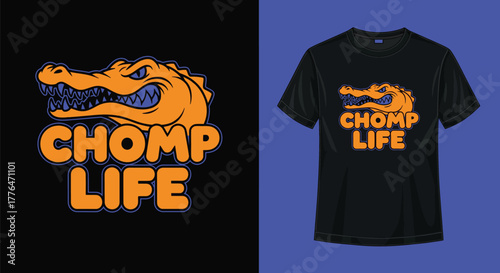 Alligator chomp life t shirt design vector animal graphic apparel editable vector