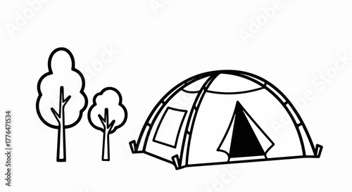 Camping tent and trees outline