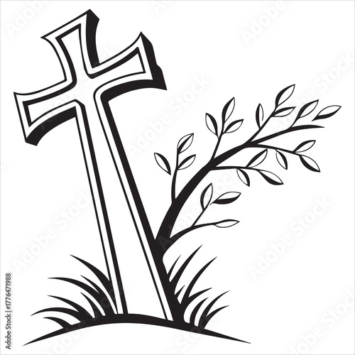black line art  christian cross