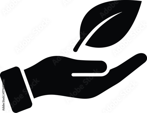 Hand holding green leaf icon sustainability nature care