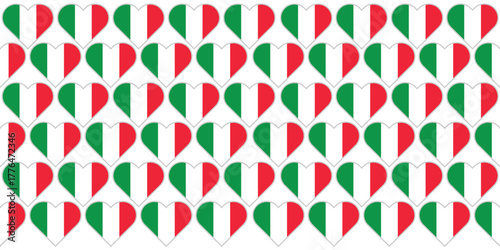 Heart Shaped Italian Flag Pattern – Love Italy Symbol, National Pride, Romantic Tricolor Design Background