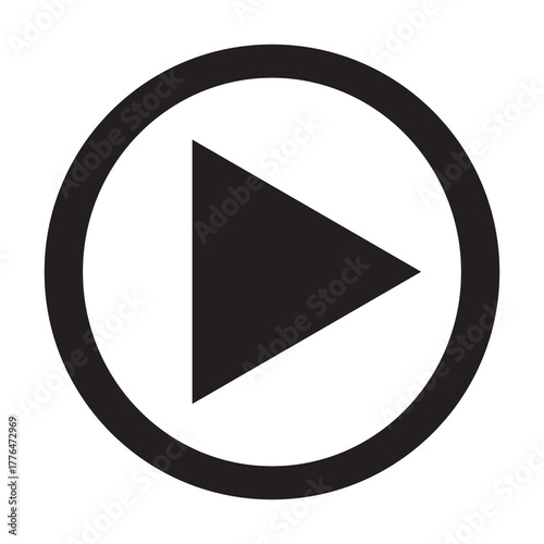 Free Download Simple black play button icon with triangular pointer inside a circular frame, vector illustration concept on transparent background - GFXLoad