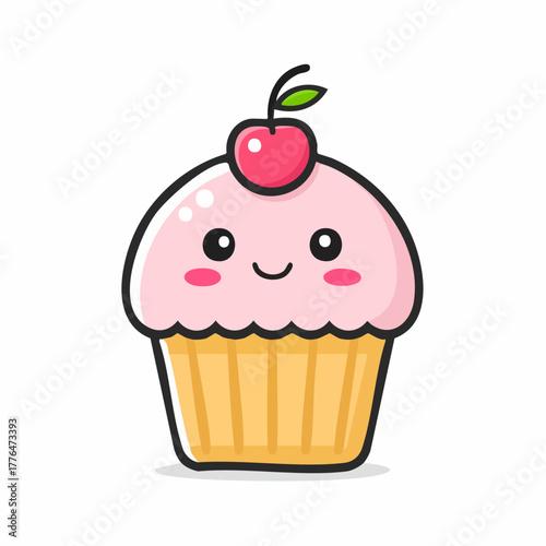 Delightful cupcake with cherry on top, a sweet treat illustration perfect for birthday parties, bakeries, or charming dessert designs, originally a vector graphic