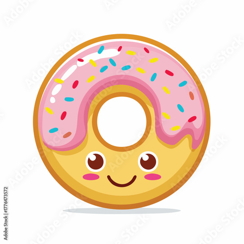 Delightful donut character with a cheerful smile and sugary sprinkles, a perfect treat for expressing joy and sweetness, originally a scalable vector graphic