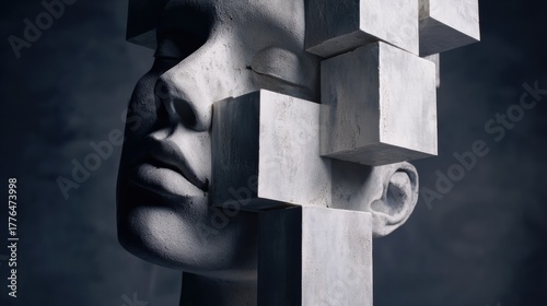 minimal abstract image symbolizing fragmented human soul and thought.