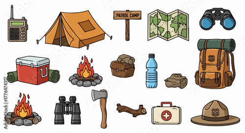 Camping gear and outdoor adventure equipment collection