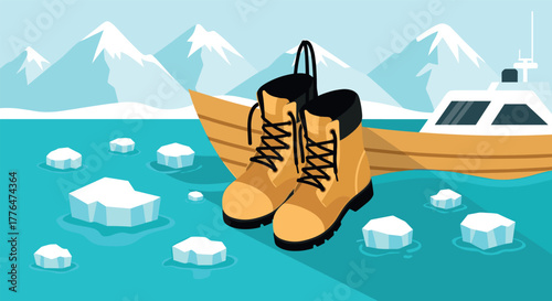 Adventure boots on drift ice exploration and nature in arctic waters