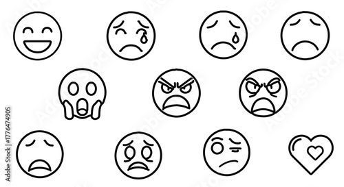 Set of various emoticons expressing different emotions and feelings