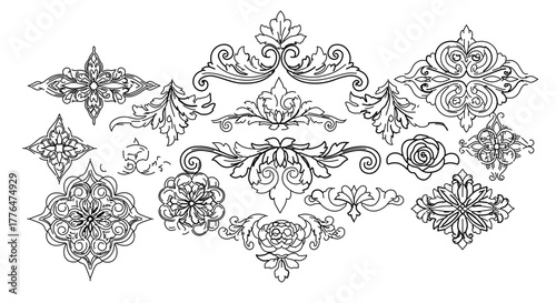 Collection of vintage baroque ornament decorative design element vector set