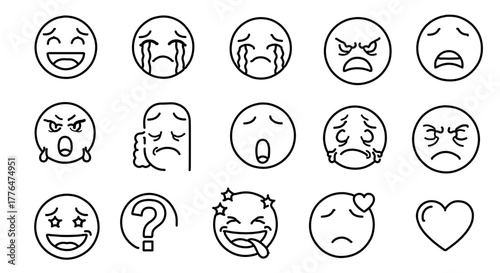 Collection of emoji icons showing various emotions, vector illustration