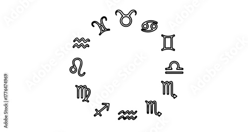 Set of zodiac signs in a circle, vector illustration of astrology symbols