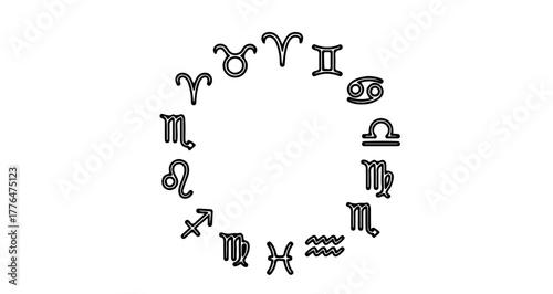 Zodiac signs arranged in a circle, astrology symbols