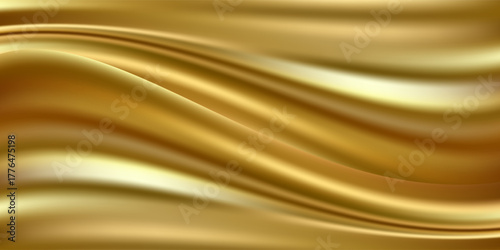Abstract gold gradient background. Minimalistic subtle wavy golden silk texture. 3D vector illustration.