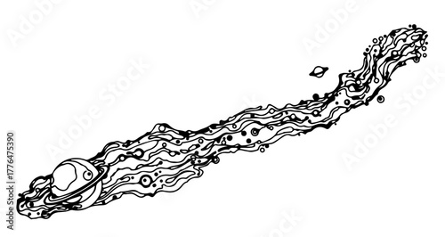 Illustration of a comet with a long tail, showing its journey through space