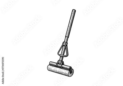 Mop hand drawn simple engraved vector illustration