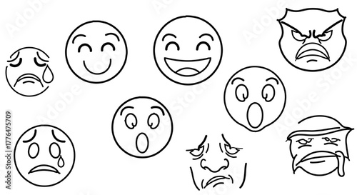 Illustration of various cartoon emoji faces expressing different emotions