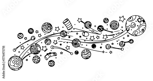 Hand drawn doodle space elements for creative projects and designs