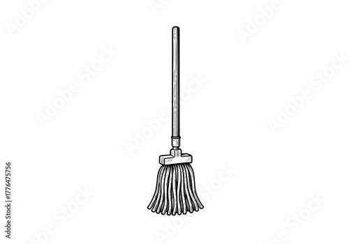 Mop hand drawn simple engraved vector illustration