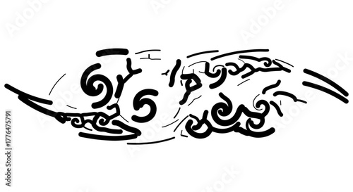 Abstract black and white drawing of a stylized cloud with swirling shapes