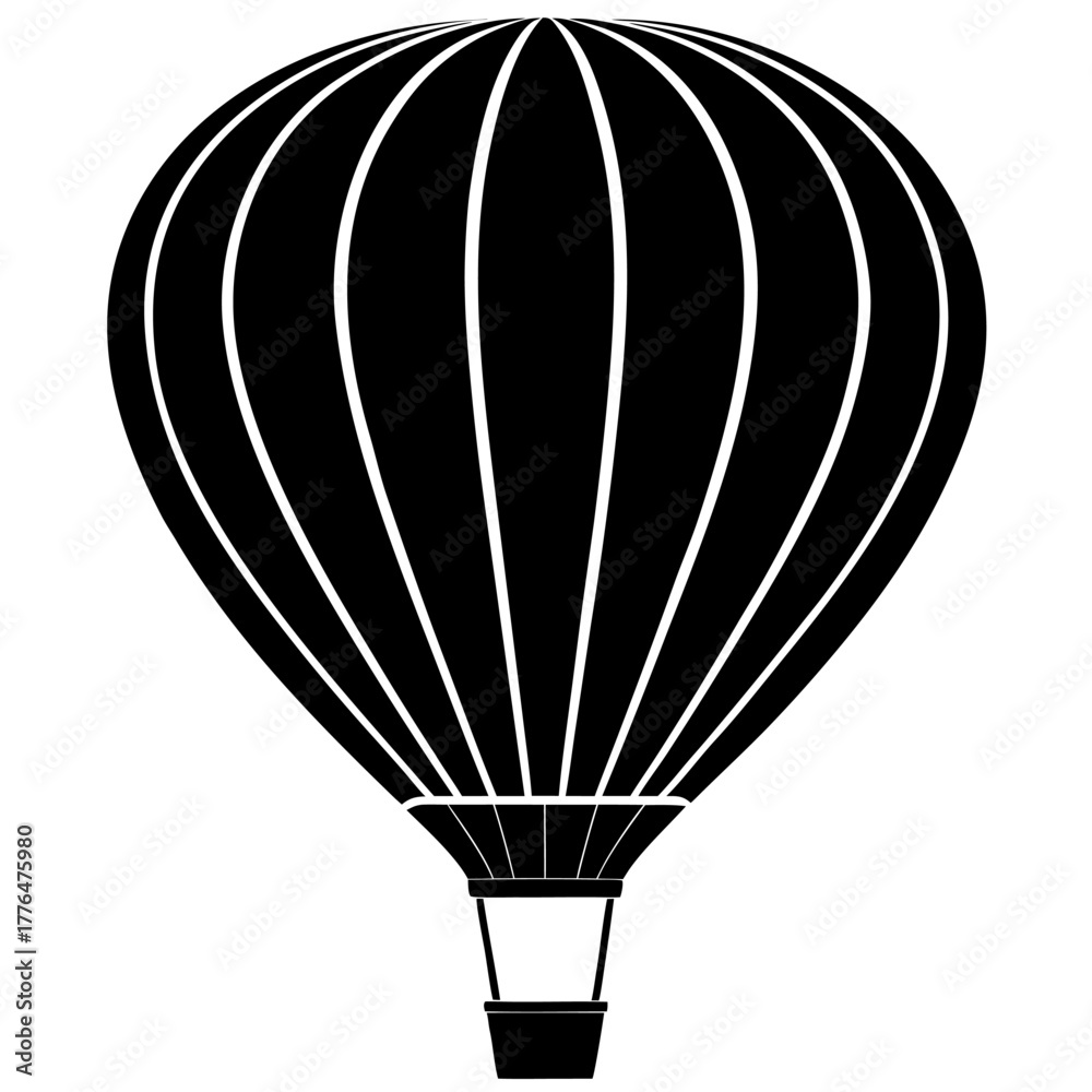 Obraz premium Minimalist black silhouette illustration of a hot air balloon floating in the sky perfect for travel and adventure themes