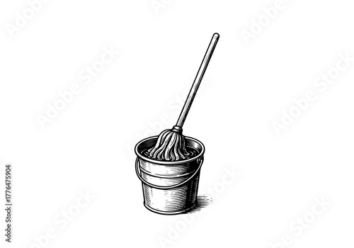 Mop hand drawn simple engraved vector illustration