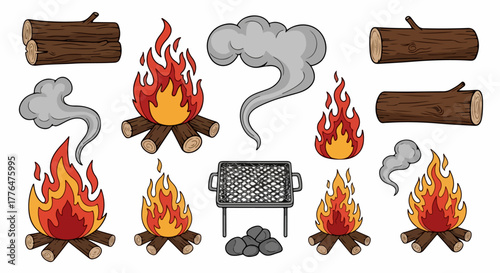 Campfire and firewood set with transparent background