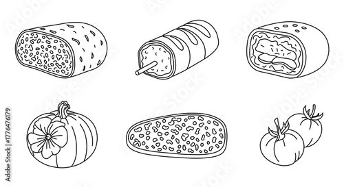Hand drawn assortment of croquettes, a popular snack in many countries