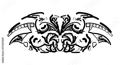 Hand drawn illustration of a symmetrical monster with fangs