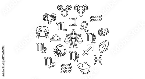 A collection of zodiac signs arranged in a circle