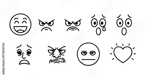 Collection of various cartoon faces with different emotions in a simple style