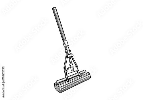 Mop hand drawn simple engraved vector illustration