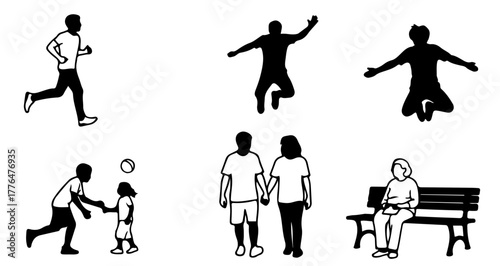 Collection of diverse people silhouettes in various activities