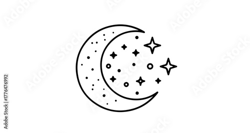 Crescent moon and stars create a celestial and dreamy night sky scene