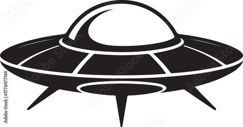 Black silhouette of a classic flying saucer ufo

