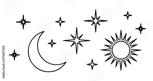 Celestial elements featuring sun, moon, and stars perfect for astrology and space themes