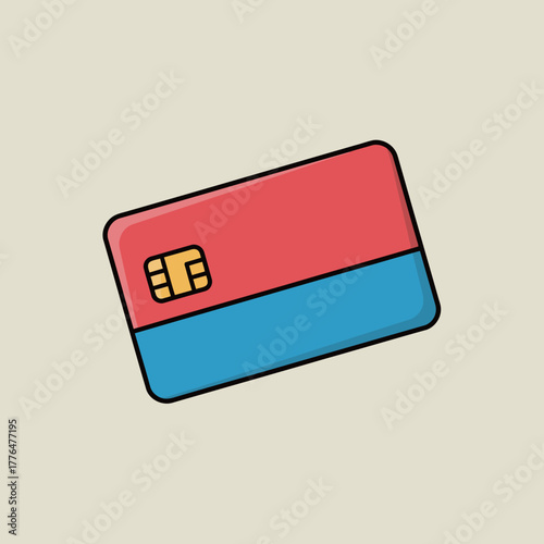 Credit or Debit Card Icon with Chip Vector Illustration on Beige Background, Representing Financial Transaction, Payment, Online Shopping, Banking, and Money Concepts in Flat Design