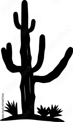 Cactus plant silhouette illustration for desert landscape artwork