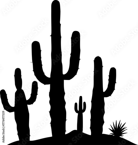 Black cactus silhouette design for logo and decoration