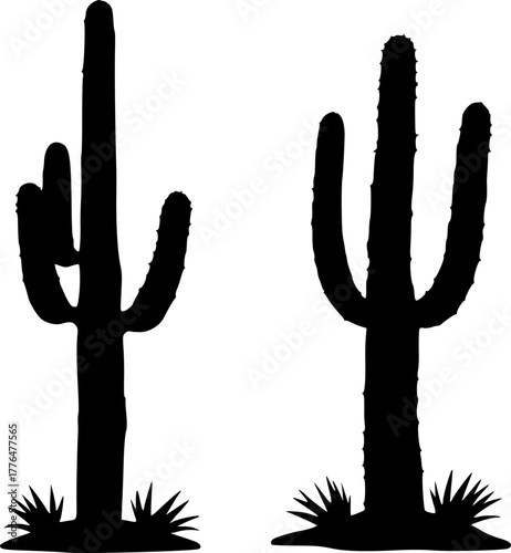 Desert cactus silhouette art for wild west and adventure concept