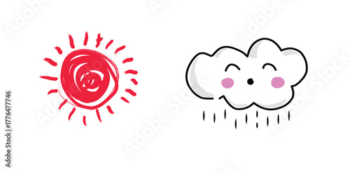 sun and rainy clouds weather forecast icon cartoon character  .eps