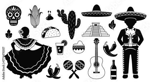 Mexican culture icons vector illustration for cinco de mayo design editable vector