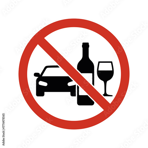 Dont drink and drive sign illustration with car wine bottle and glass emphasizing the dangers of impaired driving
