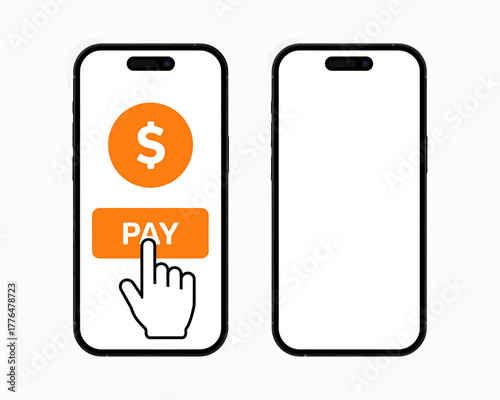 Mobile Payment App Interface on Smartphone with Hand Cursor Clicking Pay Button Financial Technology Concept
