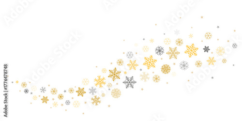 Snowflakes glitter wave border, snow curve vector background, Christmas  sparkles confetti.	