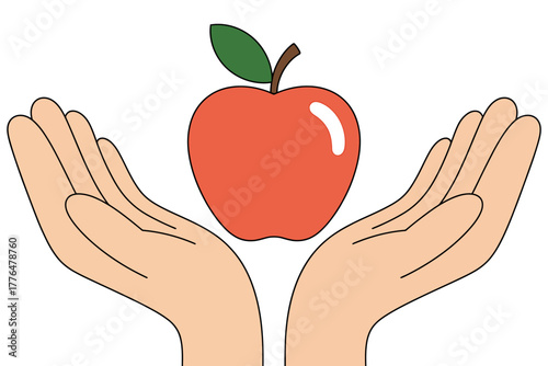 Red apple presented in welcoming hands health and wellness concept for lifestyle and education promoting nutritional benefits and healthy choices